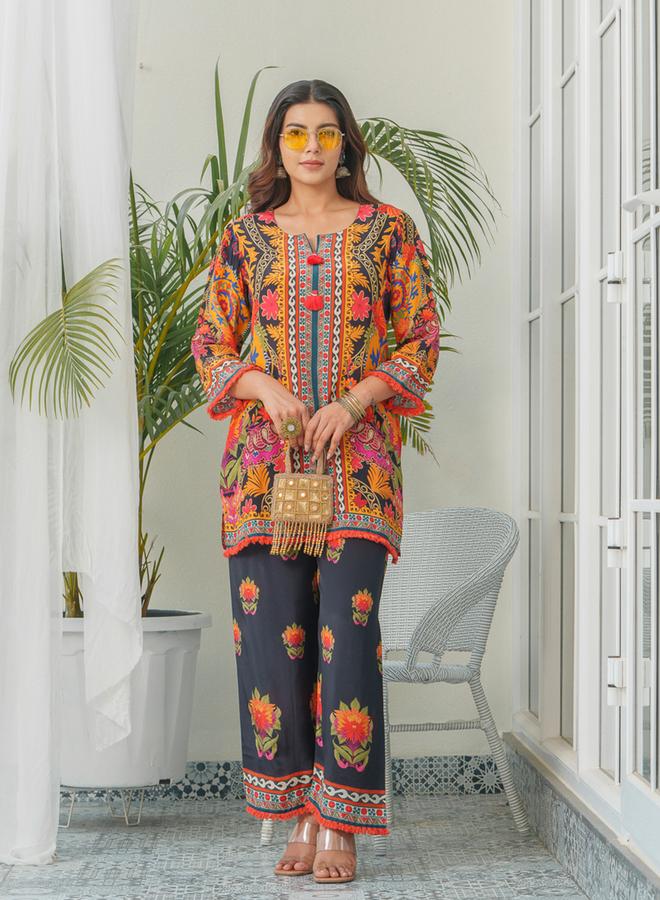 DW Women Printed Round Neck Tunic and Trousers Co-Ords - Image 3